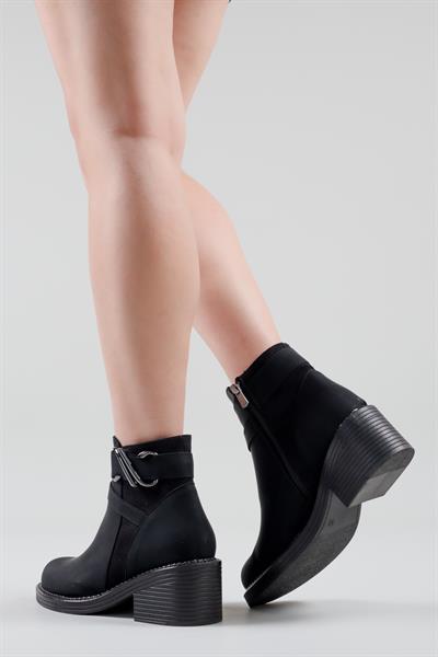 JOVANA Süet-Cilt Kadın Topuklu Bot SİYAH