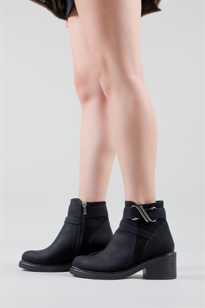 JOVANA Süet-Cilt Kadın Topuklu Bot SİYAH