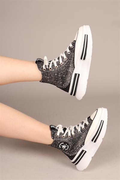 JOYFUL Taş Aksesuarlı Bilekli Kot Sneakers SİYAH