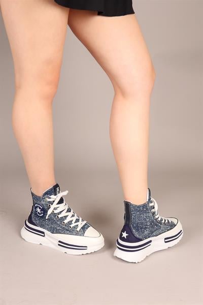 JOYFUL Taş Aksesuarlı Bilekli Kot Sneakers LACİVERTSPOR AYAKKABI