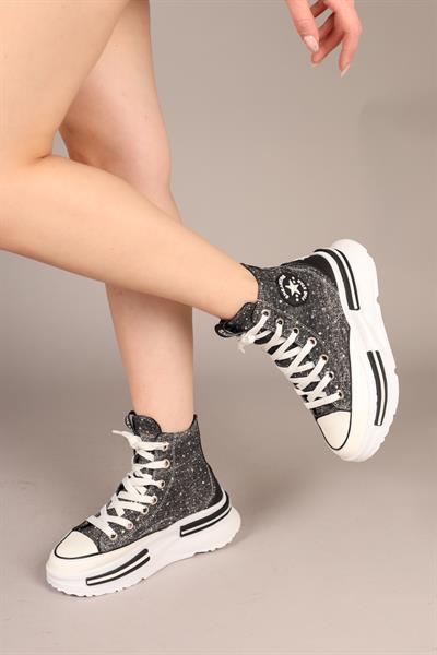 JOYFUL Taş Aksesuarlı Bilekli Kot Sneakers SİYAH