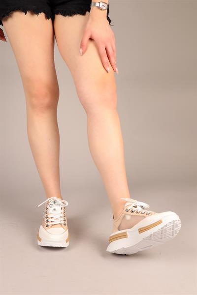 JOYSE Tül Detaylı Keten Sneakers BEJ