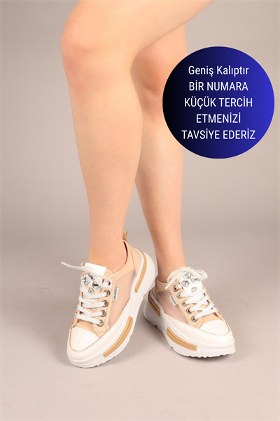 JOYSE Tül Detaylı Keten Sneakers BEJ