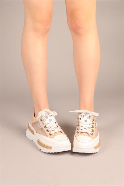 JOYSE Tül Detaylı Keten Sneakers BEJ
