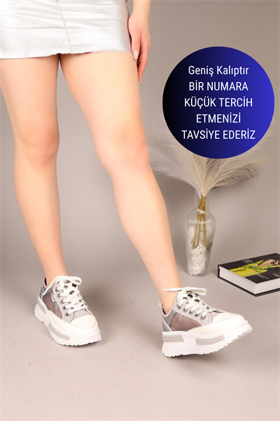 JOYSE Tül Detaylı Keten Sneakers GRİ