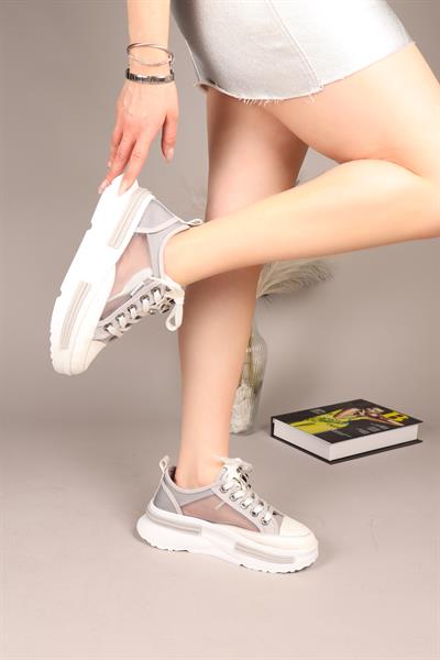 JOYSE Tül Detaylı Keten Sneakers GRİ