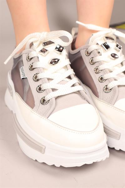 JOYSE Tül Detaylı Keten Sneakers GRİ