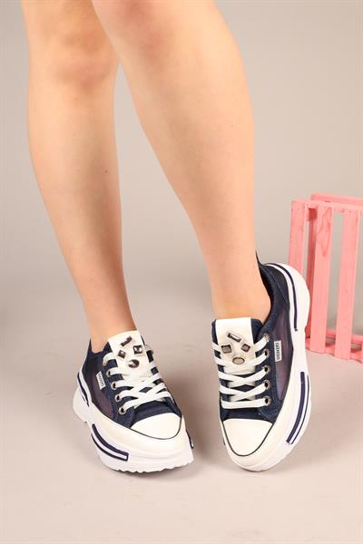 JOYSE Tül Detaylı Keten Sneakers LACİVERT