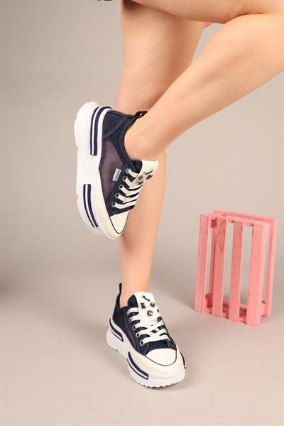 JOYSE Tül Detaylı Keten Sneakers LACİVERT