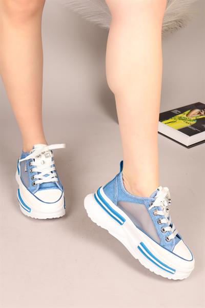 JOYSE Tül Detaylı Keten Sneakers MAVİ