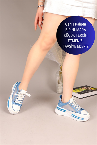 JOYSE Tül Detaylı Keten Sneakers MAVİ