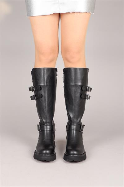 JUNA Kemer Detaylı Cilt Çizme SİYAH