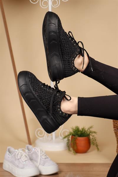 Kalın Taban Örgü Spor Ayakkabı SİYAH