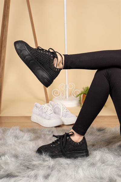 Kalın Taban Örgü Spor Ayakkabı SİYAH