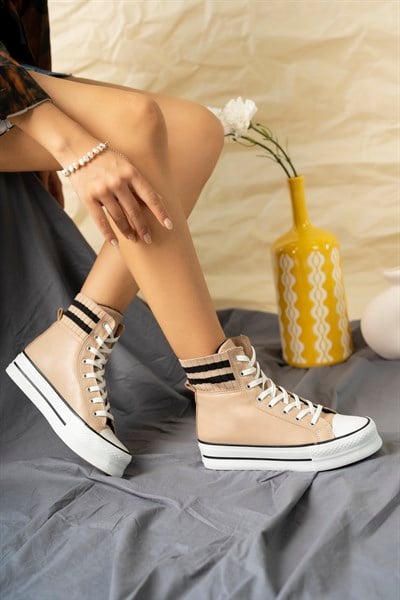 Kalın Tabanlı Bilekli Sneakers BEJ