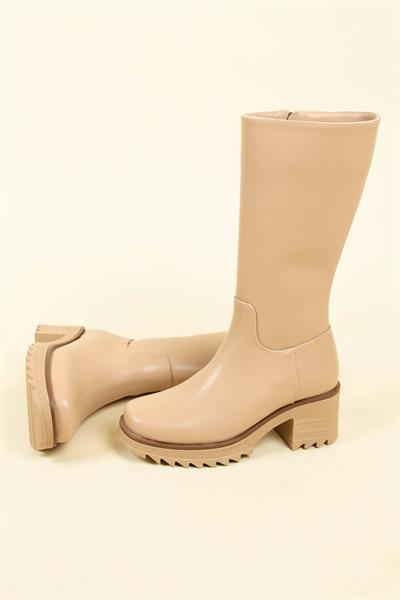 Kalın Topuk Cilt Yarım Çizme NUDE