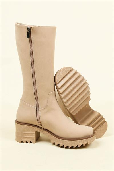 Kalın Topuk Nubuk Yarım Çizme TEN