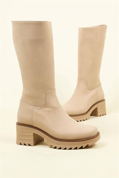 Kalın Topuk Nubuk Yarım Çizme TEN