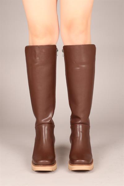 Kalın Topuklu Cilt Çizme ACI KAHVE