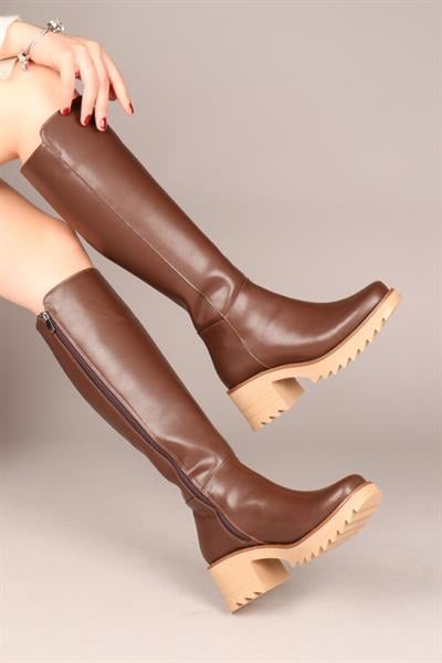 Kalın Topuklu Cilt Çizme ACI KAHVE