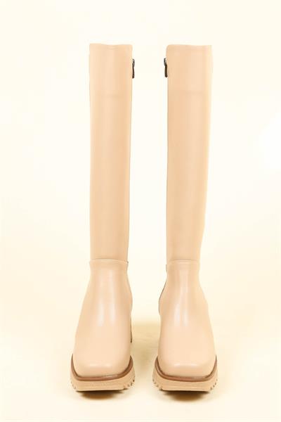 Kalın Topuklu Cilt Çizme NUDE