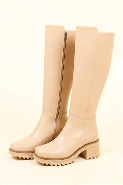 Kalın Topuklu Cilt Çizme NUDE