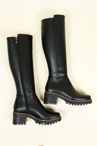 Kalın Topuklu Cilt Çizme  SİYAH