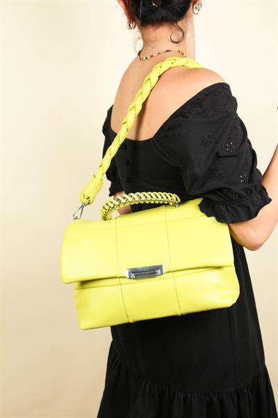 Kare Dikişli Kapaklı Çanta YEŞİL