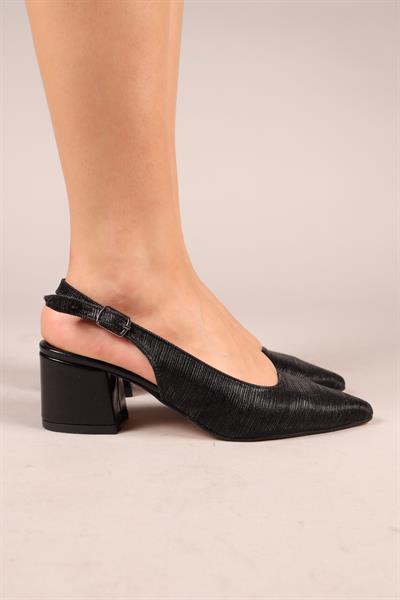 KASSEL Piliseli Alçak Topuklu Stiletto SİYAH