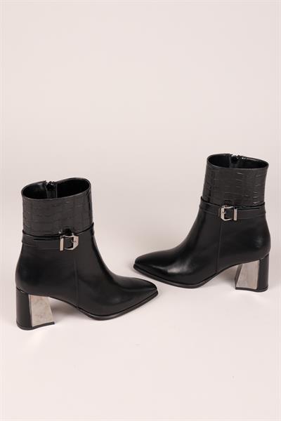 KATYA Kroko Detaylı Topuklu Bot SİYAH