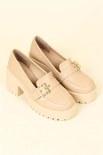 Kemer Aksesuarlı Cilt Loafer NUT