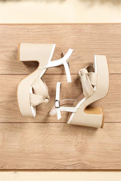 Keten-Cilt Garnili Düğümlü Platform Topuklu BEYAZ