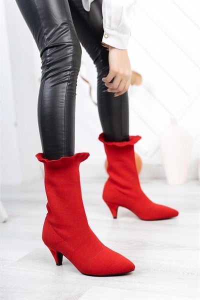 Kırmızı Triko Topuklu Kadın BotBOT