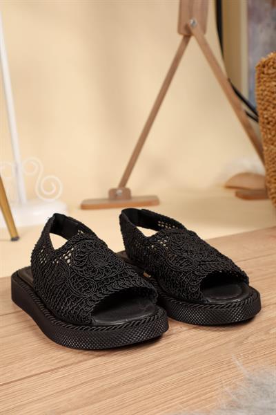 Lastikli Örgü Sandalet SİYAH