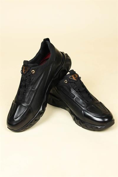 Lazer Baskılı Lastik Bağcıklı Erkek Casual Ayakkabı SİYAH