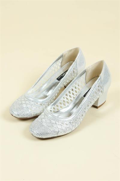 Lazer Taşlı Alçak Topuklu Ayakkabı GÜMÜŞ