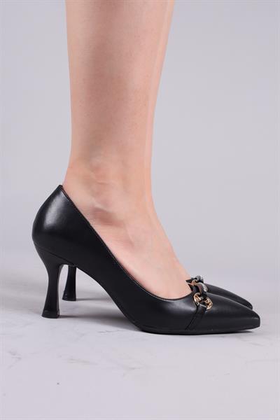 LEPEL Taşlı Gold Tokalı Stiletto SİYAH