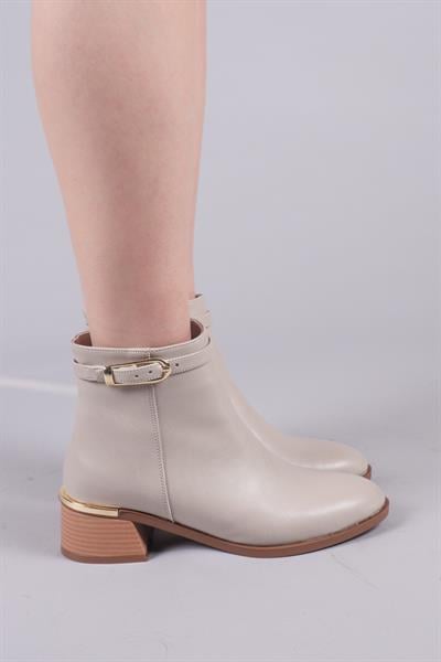 LİNZ Bileği Kemerli Alçak Topuklu Bot BEJ