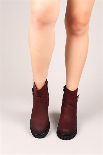 LOLA Kemerli Topuklu Kadın Bot BORDO