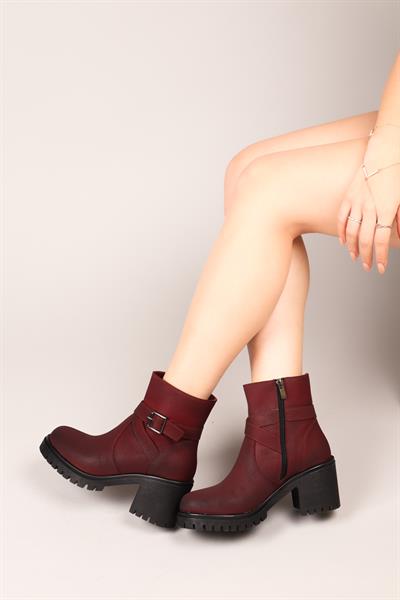 LOLA Kemerli Topuklu Kadın Bot BORDO