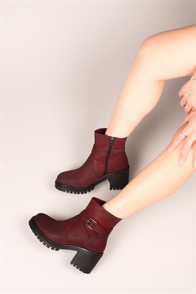 LOLA Kemerli Topuklu Kadın Bot BORDO