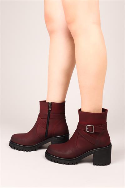 LOLA Kemerli Topuklu Kadın Bot BORDO