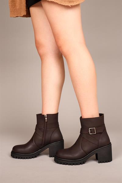 LOLA Kemerli Topuklu Kadın Bot KAHVERENGİ