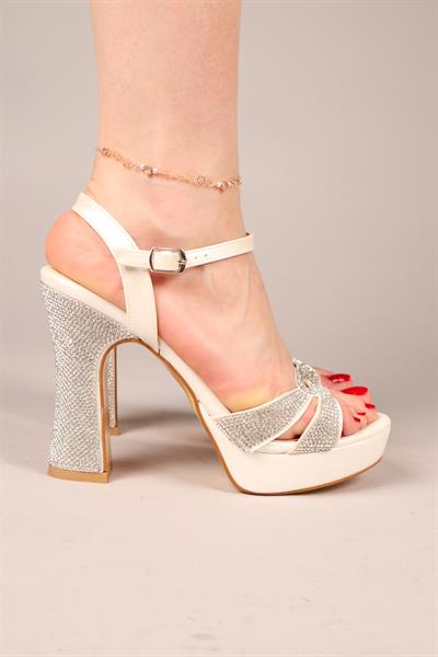 LOLLY Arka Açık Taş Baskılı Platform Topuklu Ayakkabı SEDEF