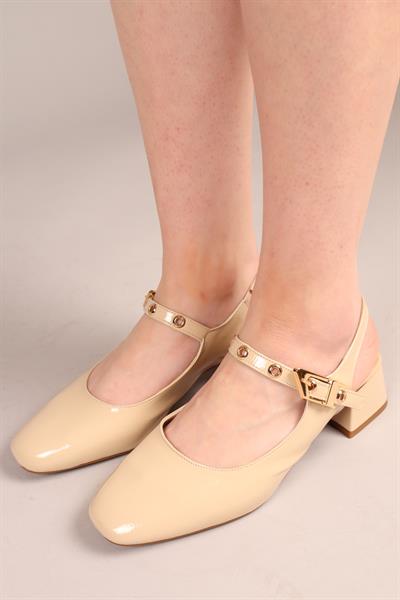 LUSHY Kemerli Alçak Topuklu Ayakkabı NUT