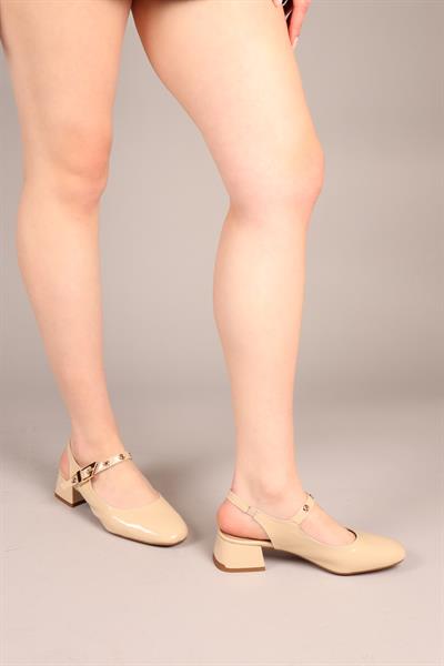 LUSHY Kemerli Alçak Topuklu Ayakkabı NUT