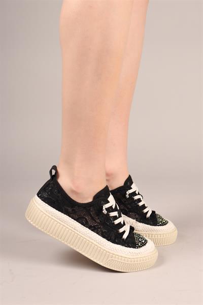 LUXORA  Lastik Bağcıklı Dantel Sneakers SİYAH