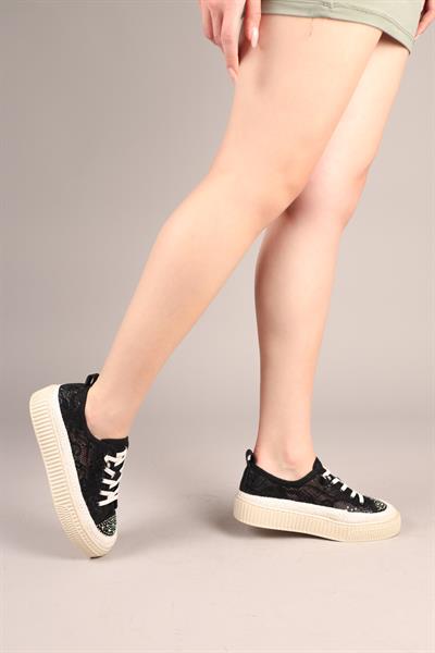 LUXORA  Lastik Bağcıklı Dantel Sneakers SİYAH