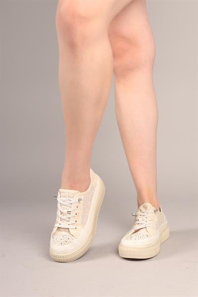 LUXORA  Lastik Bağcıklı Dantel Sneakers BEJ