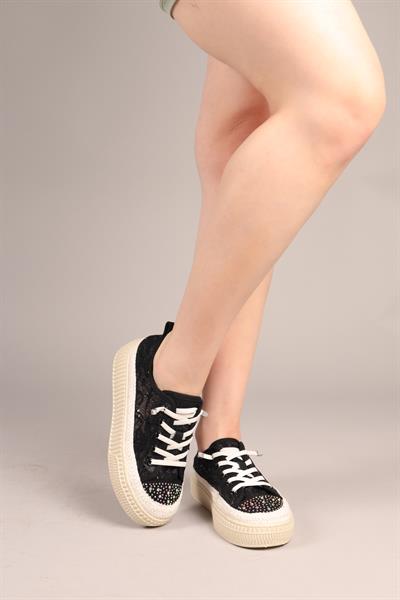LUXORA  Lastik Bağcıklı Dantel Sneakers SİYAH